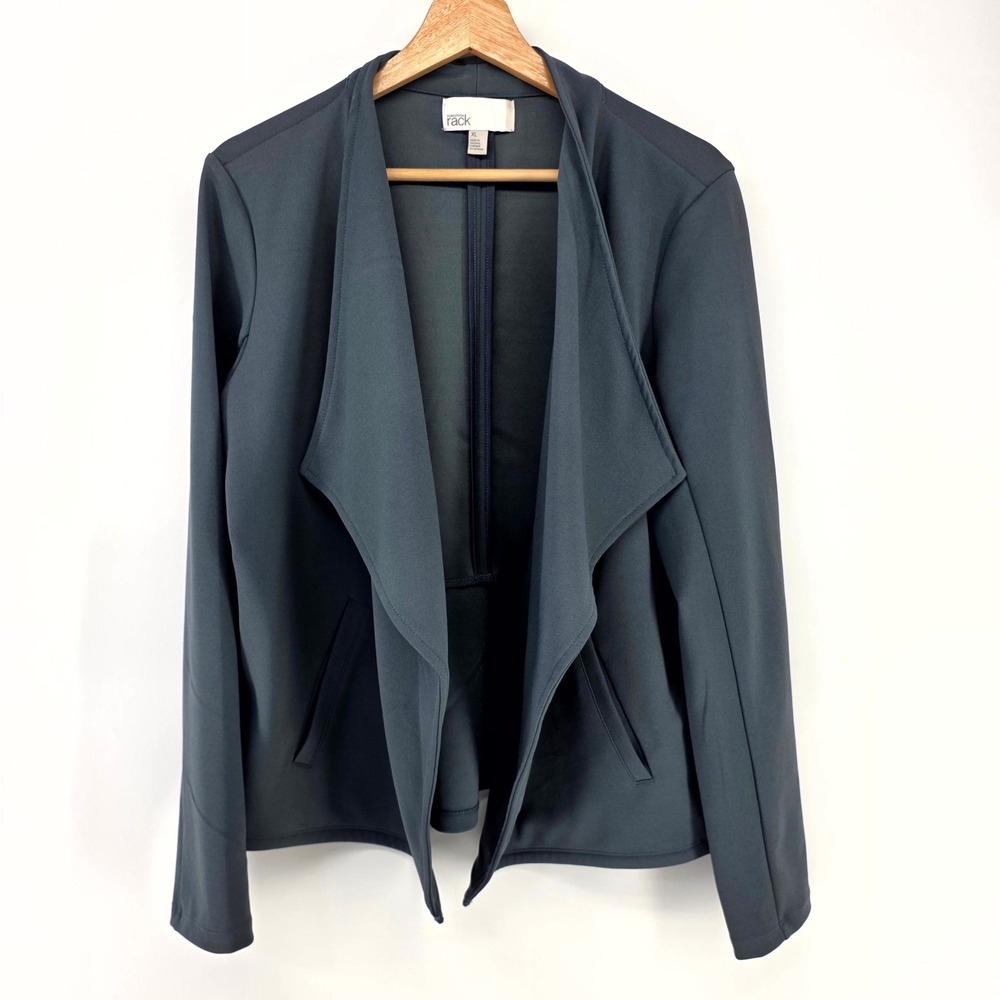 Nordstrom Rack Blazer Womens XL Dark Gray Draped Open Front Peplum Professional